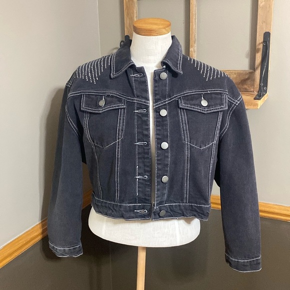 Nasty gal take control of the stitch-Uation diamanté denim cropped jacket size 6 - Picture 5 of 11